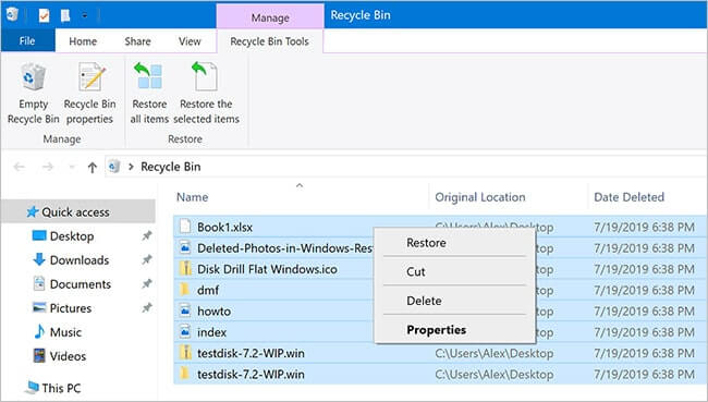 restore deleted files from recycle bin