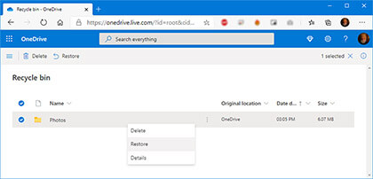 recover deleted photos from OneDrive