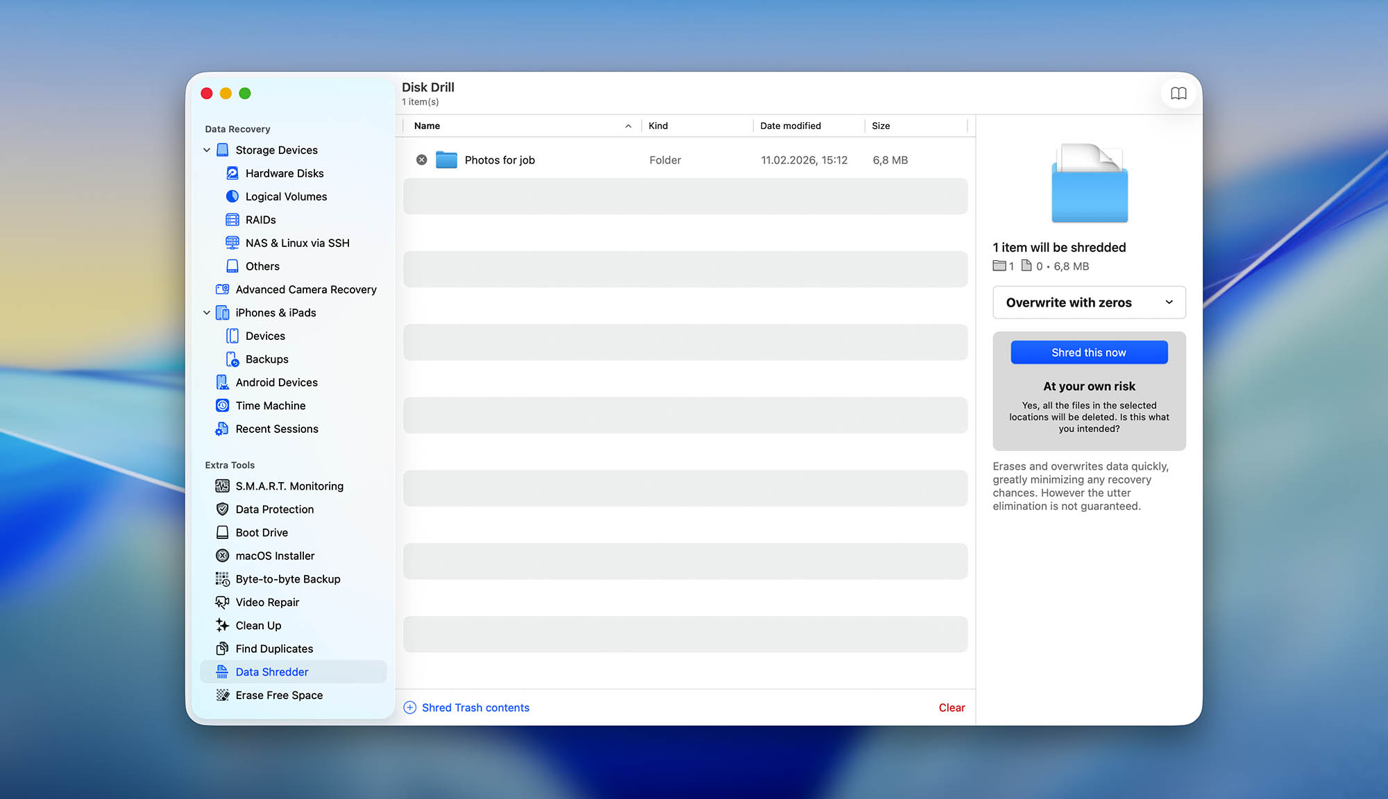 disk drill for mac data shredder module
