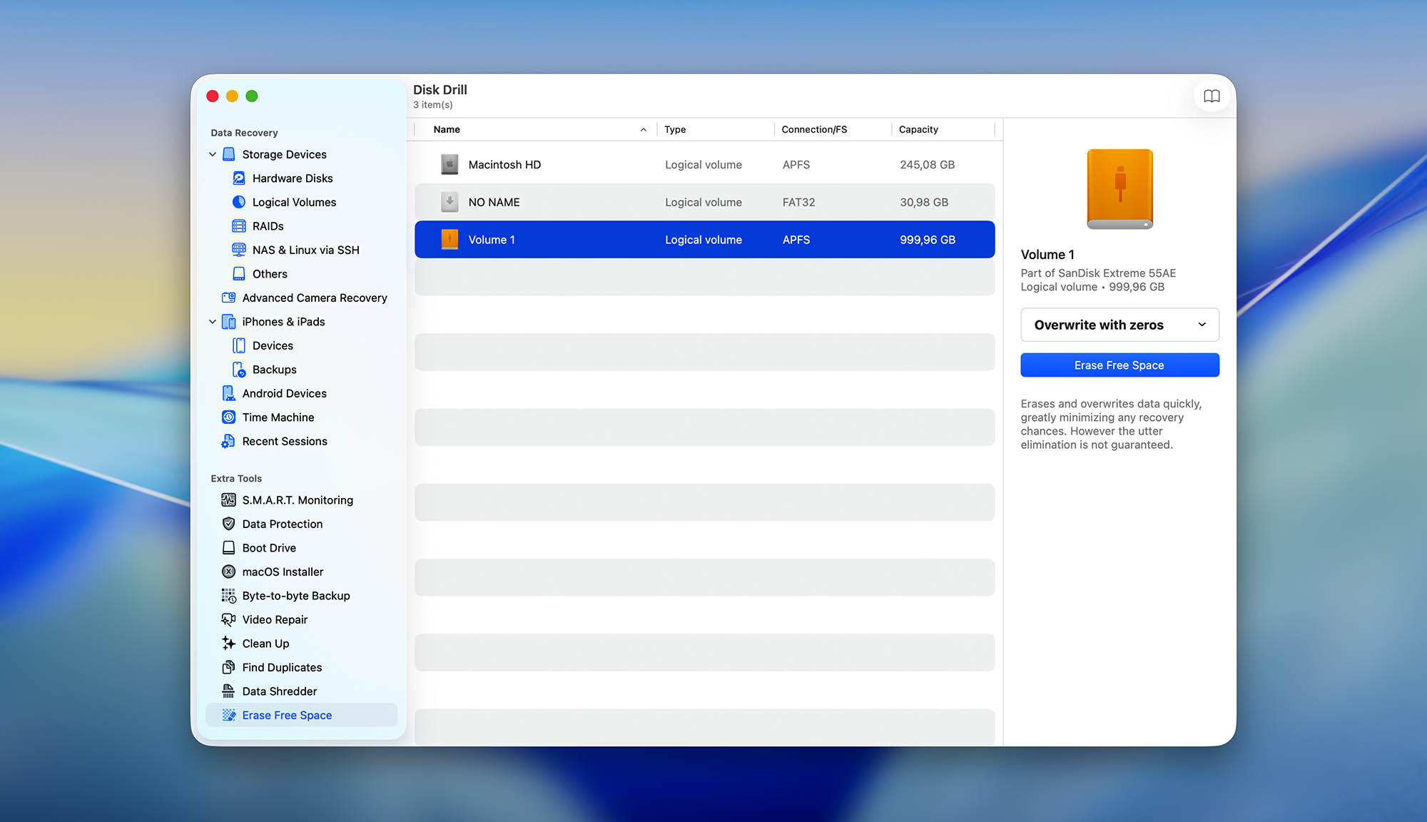 disk drill for mac erase free space module