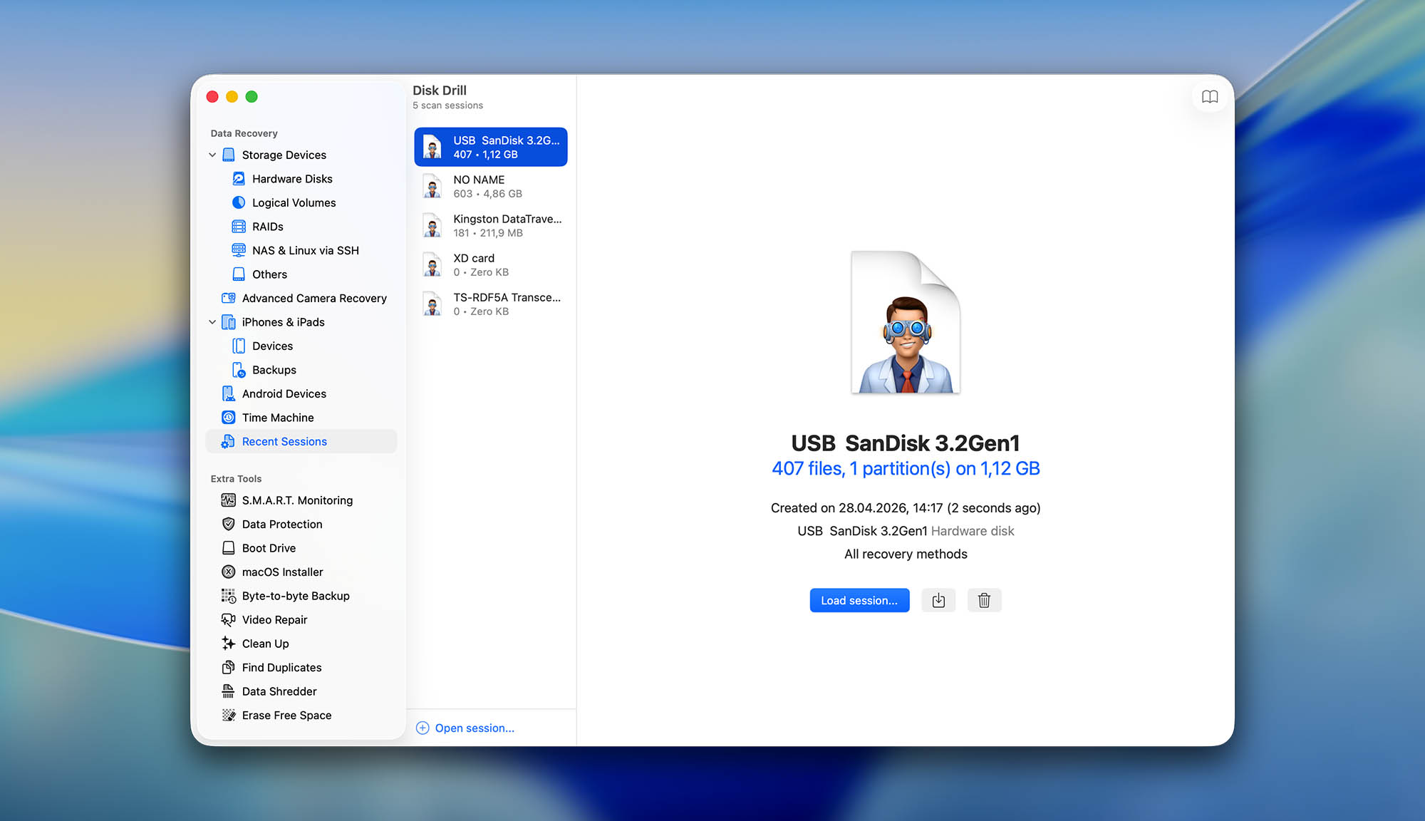 disk drill for mac scan session management