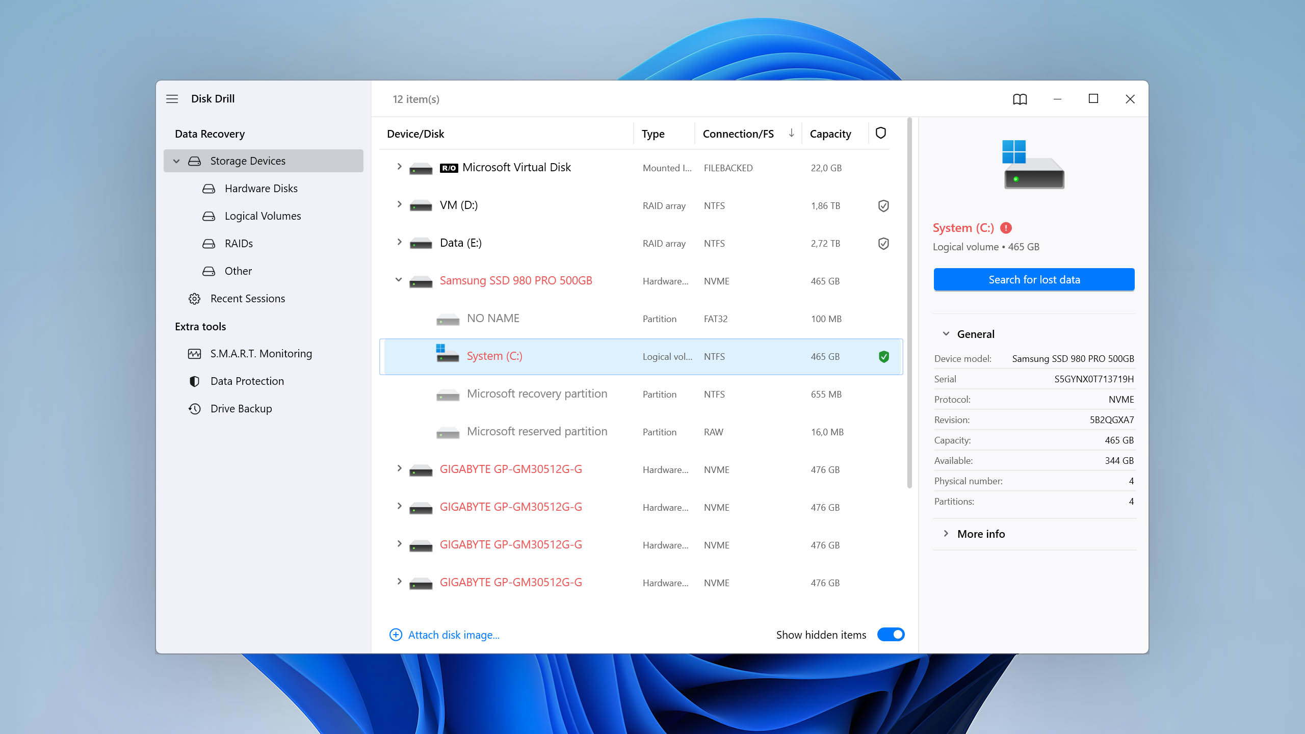 disk drill for windows disk list