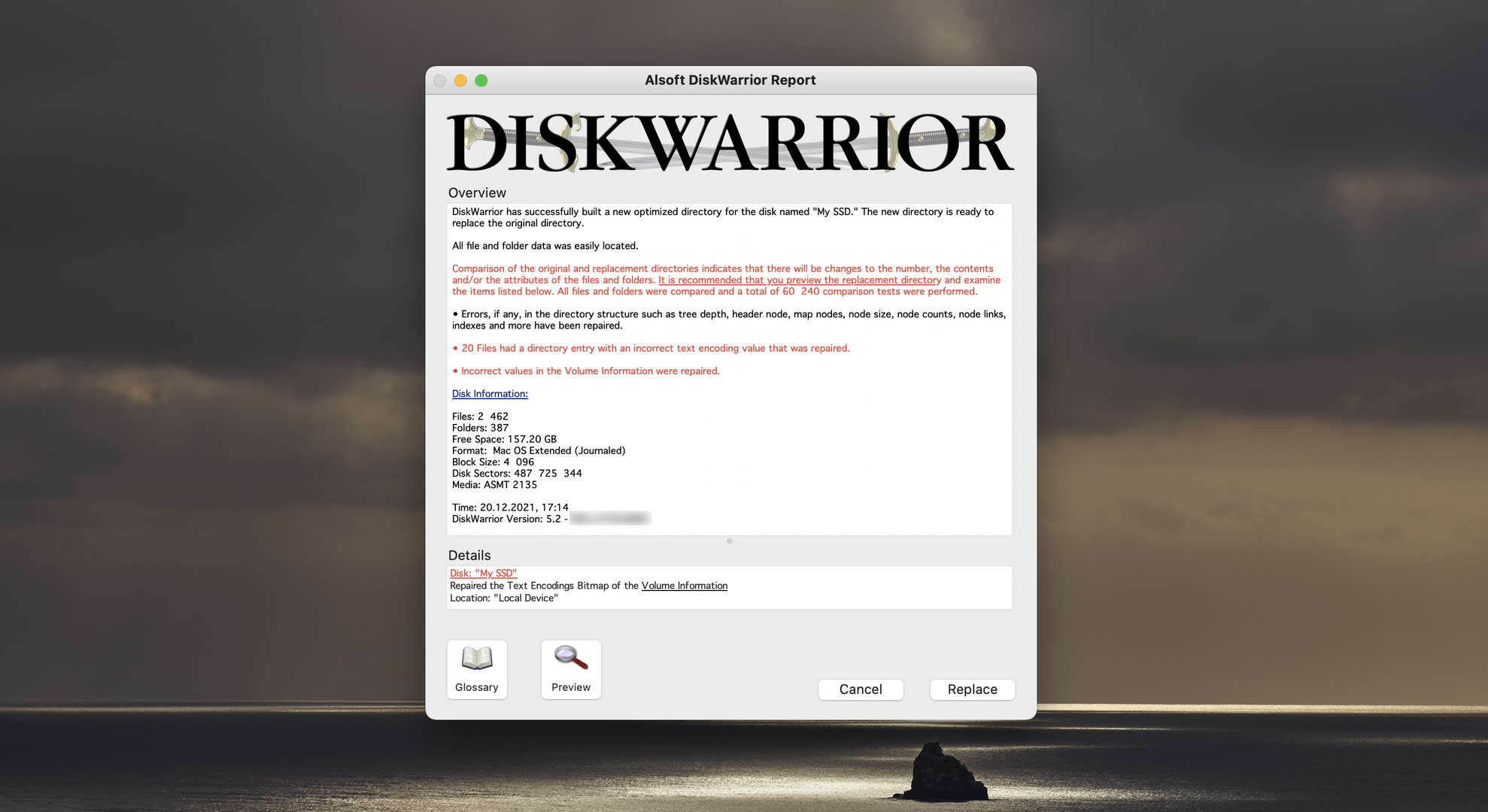 diskwarrior result window