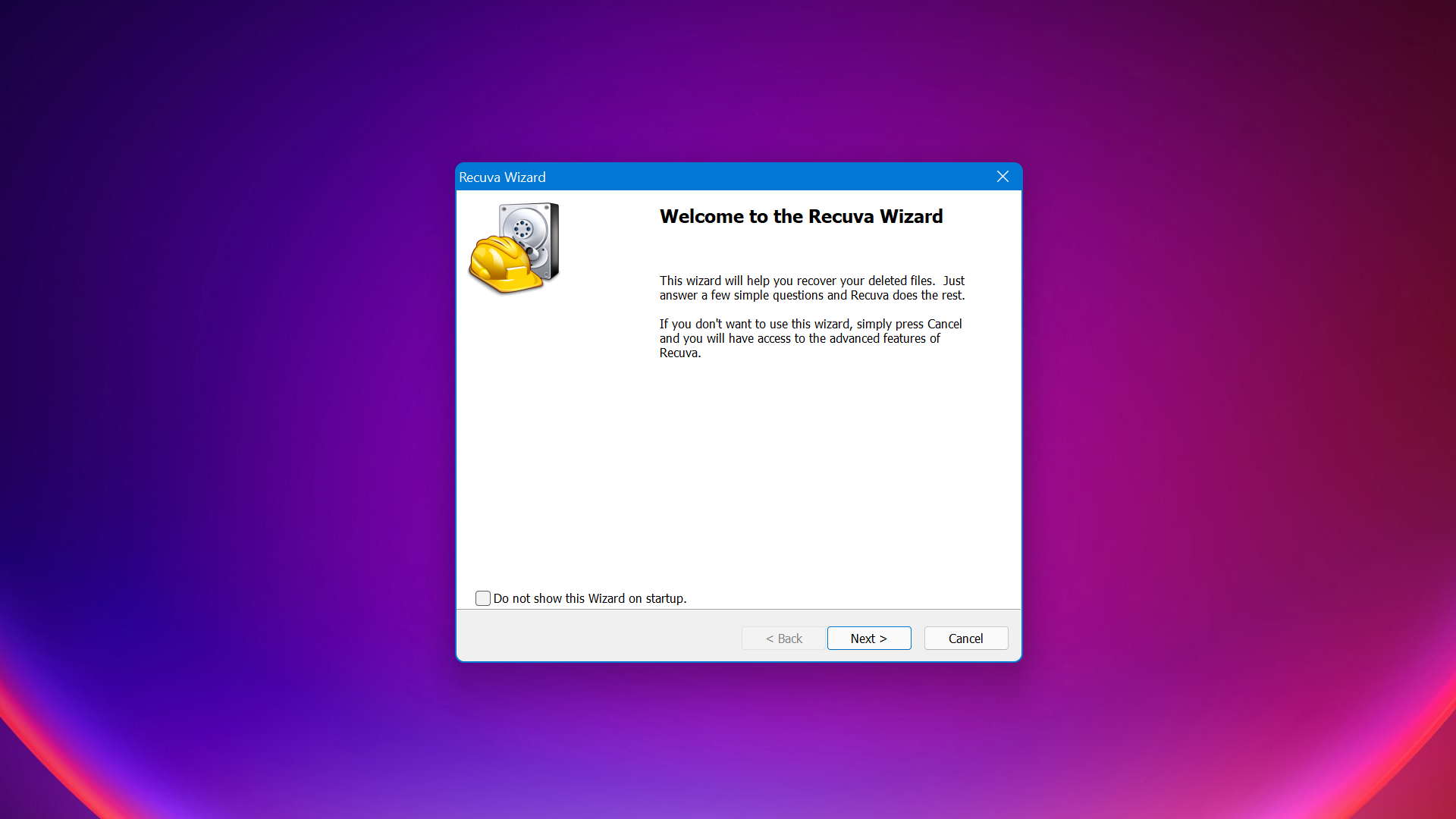 recuva wizard window