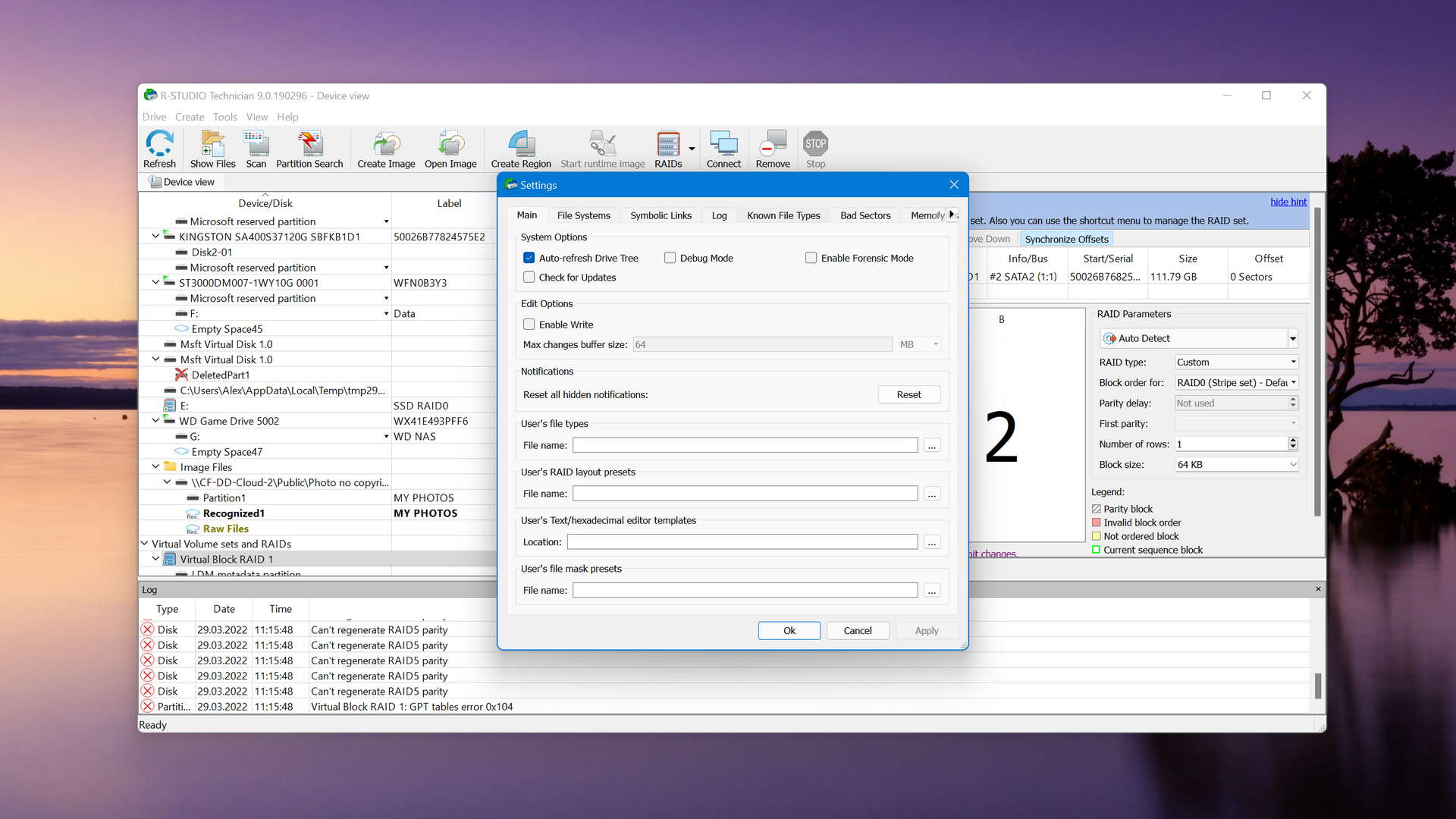 r-studio main settings