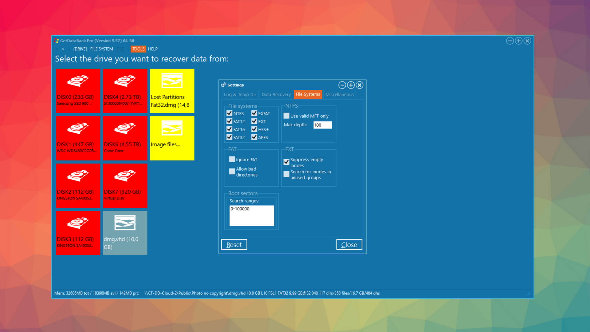 getdataback pro file system settings