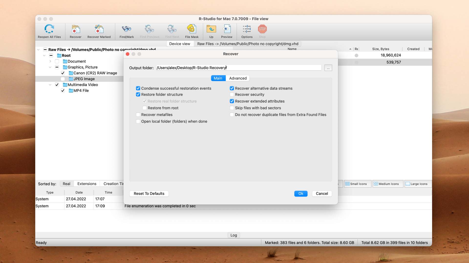 r-studio mac main recover options