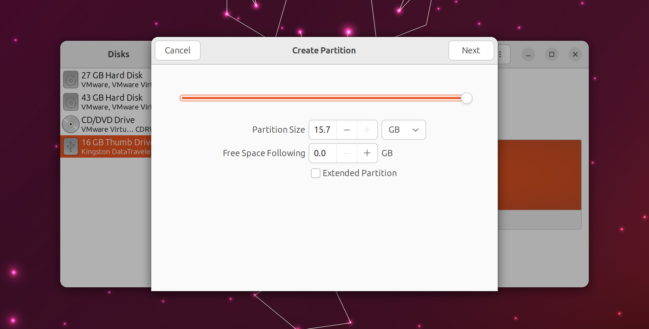 Disks Partition Size