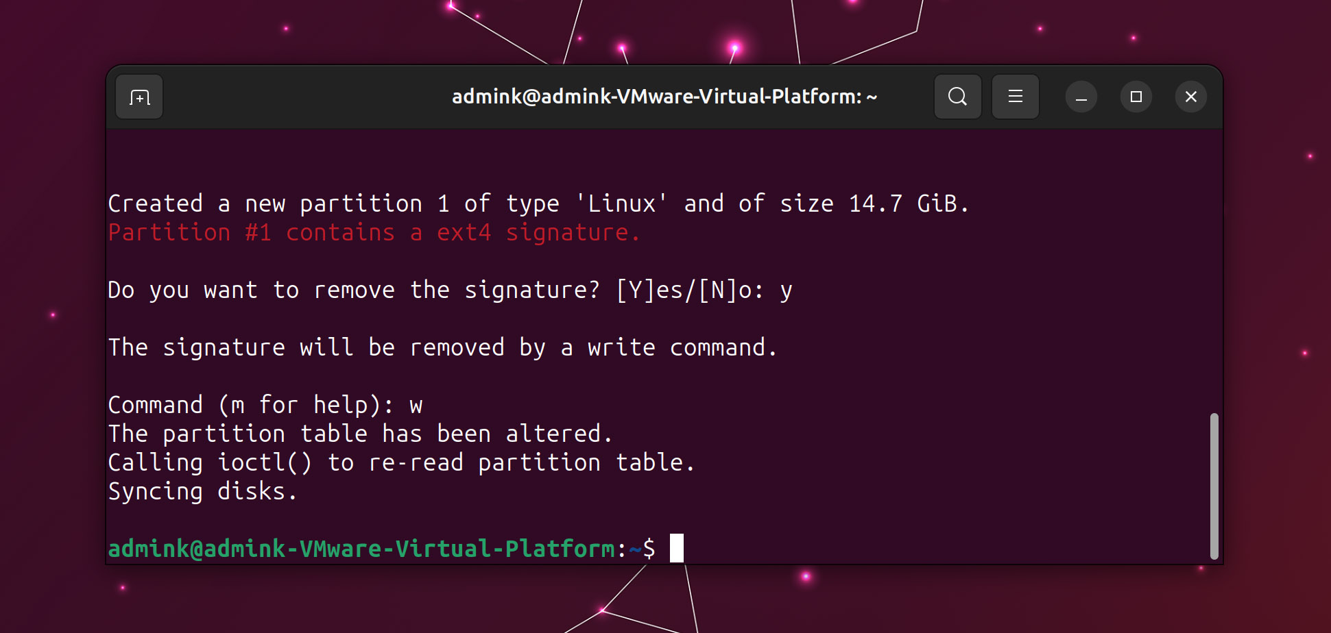 Terminal Written Partition Table