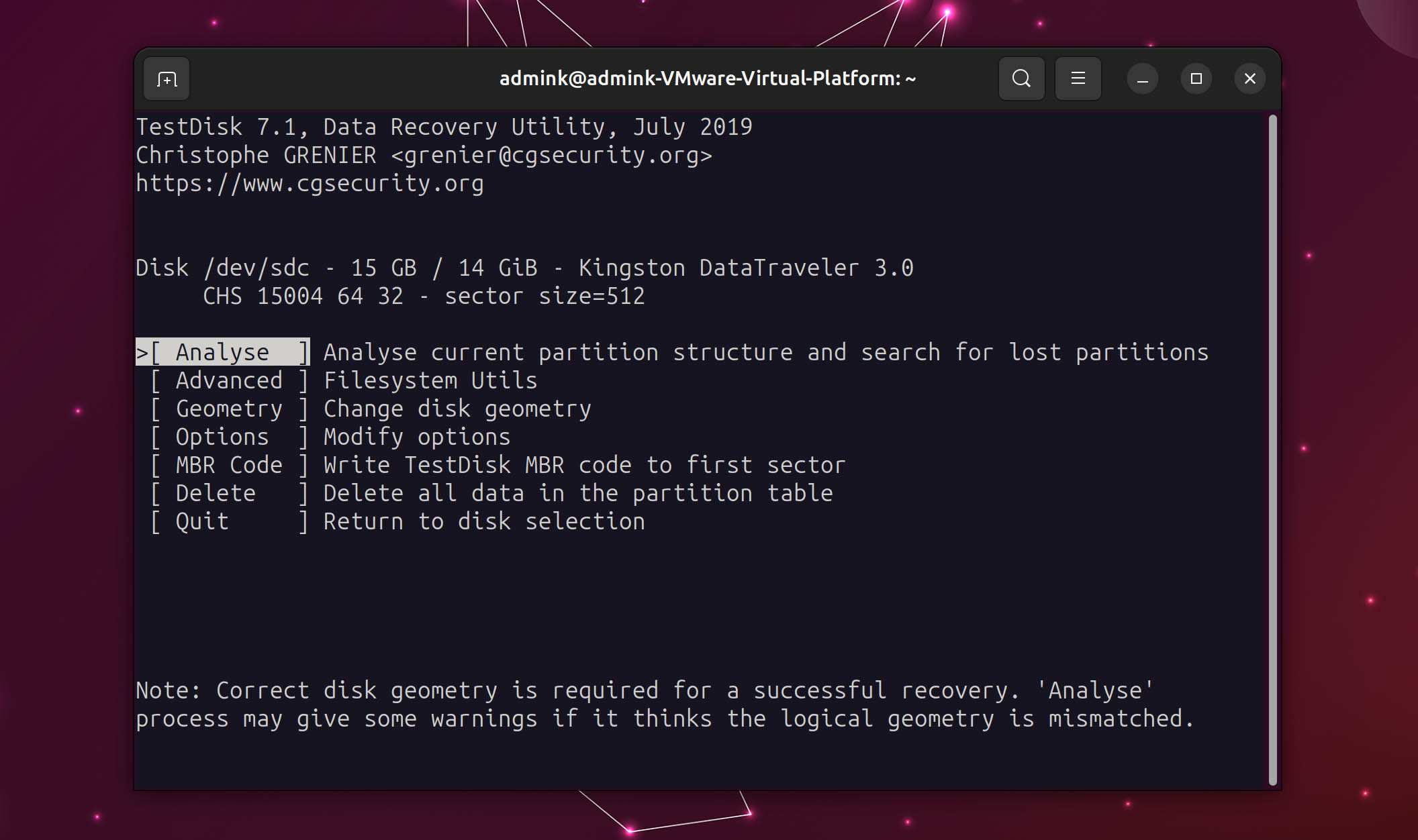 Testdisk Analyse Device