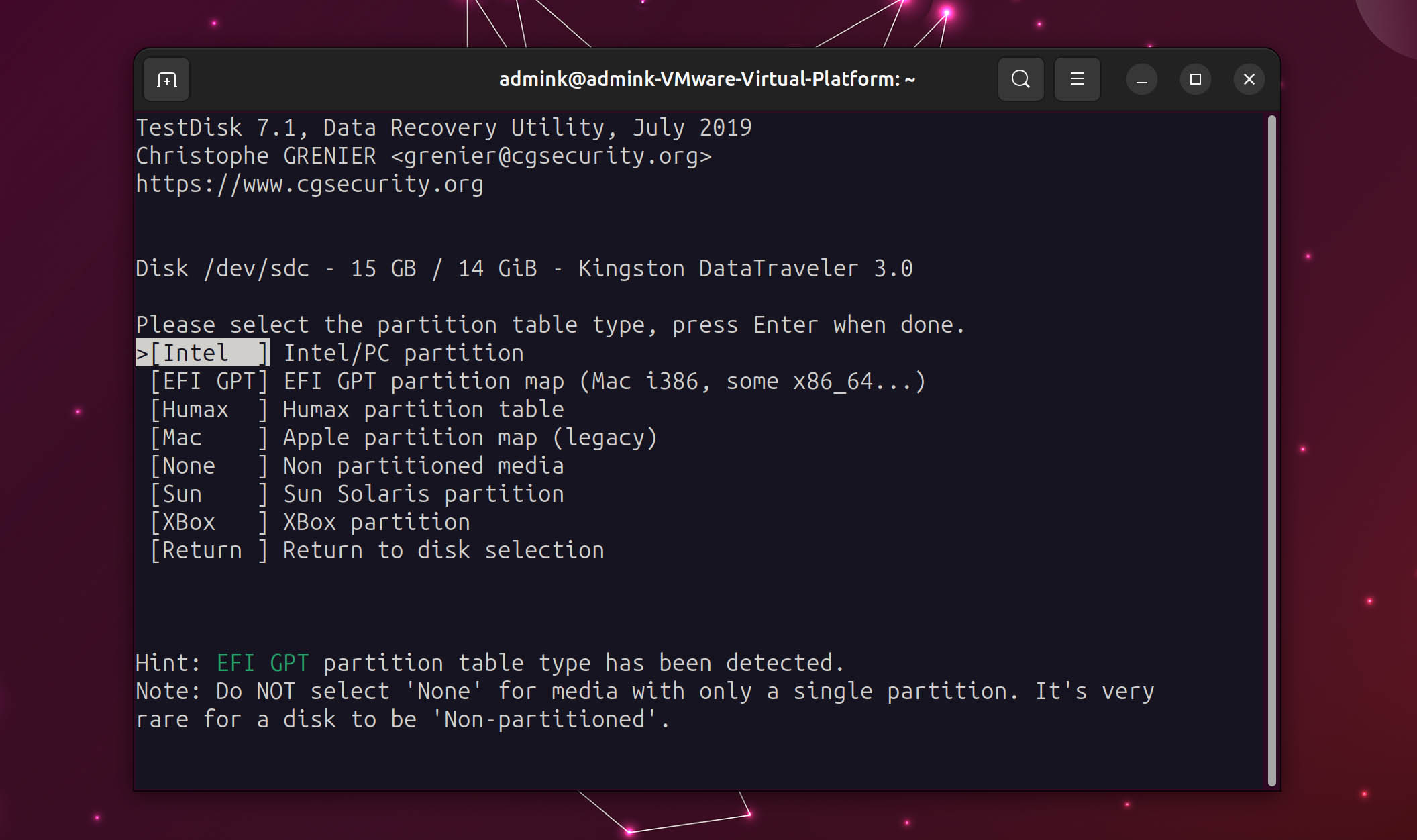 Testdisk Partition Type