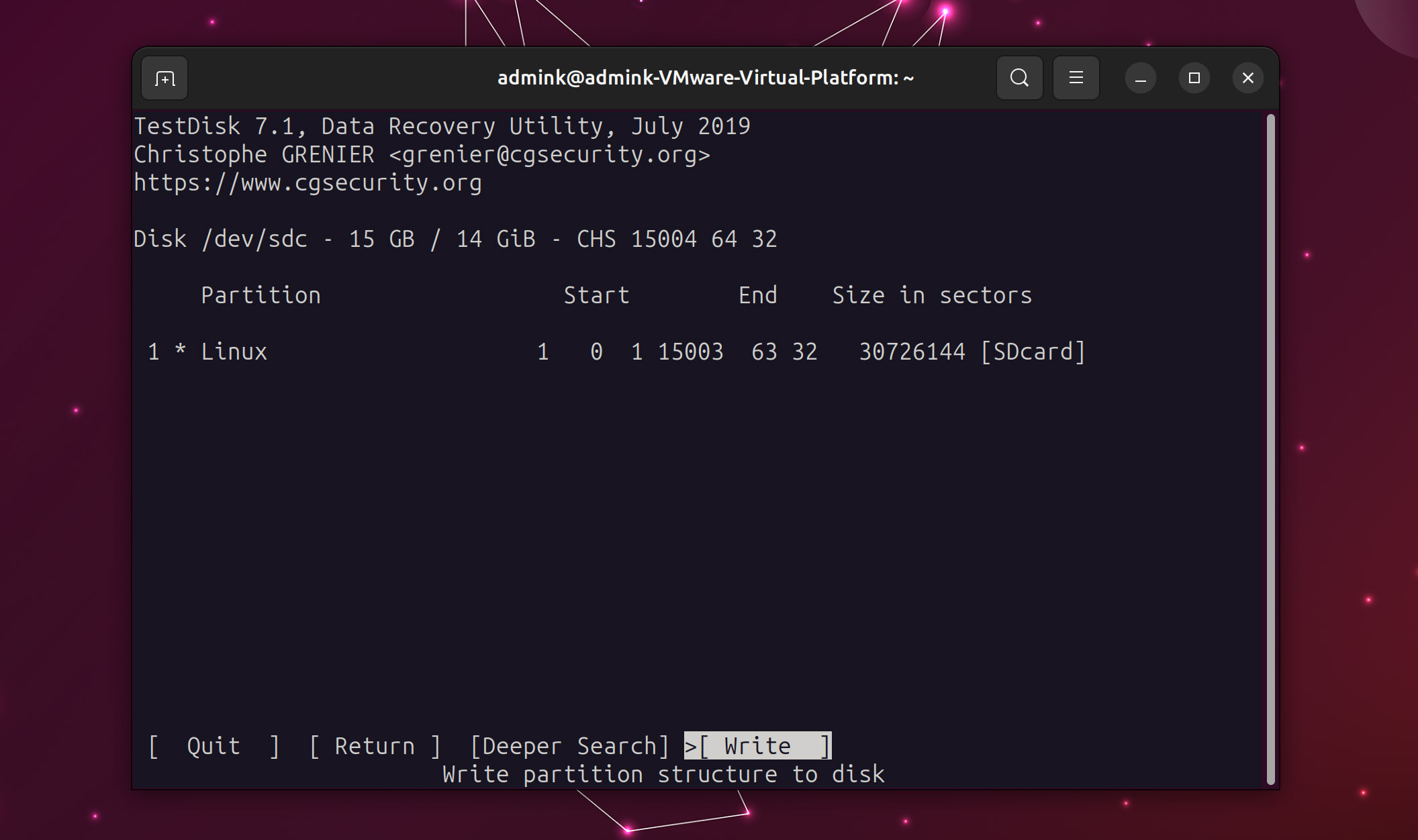 Testdisk Write Table