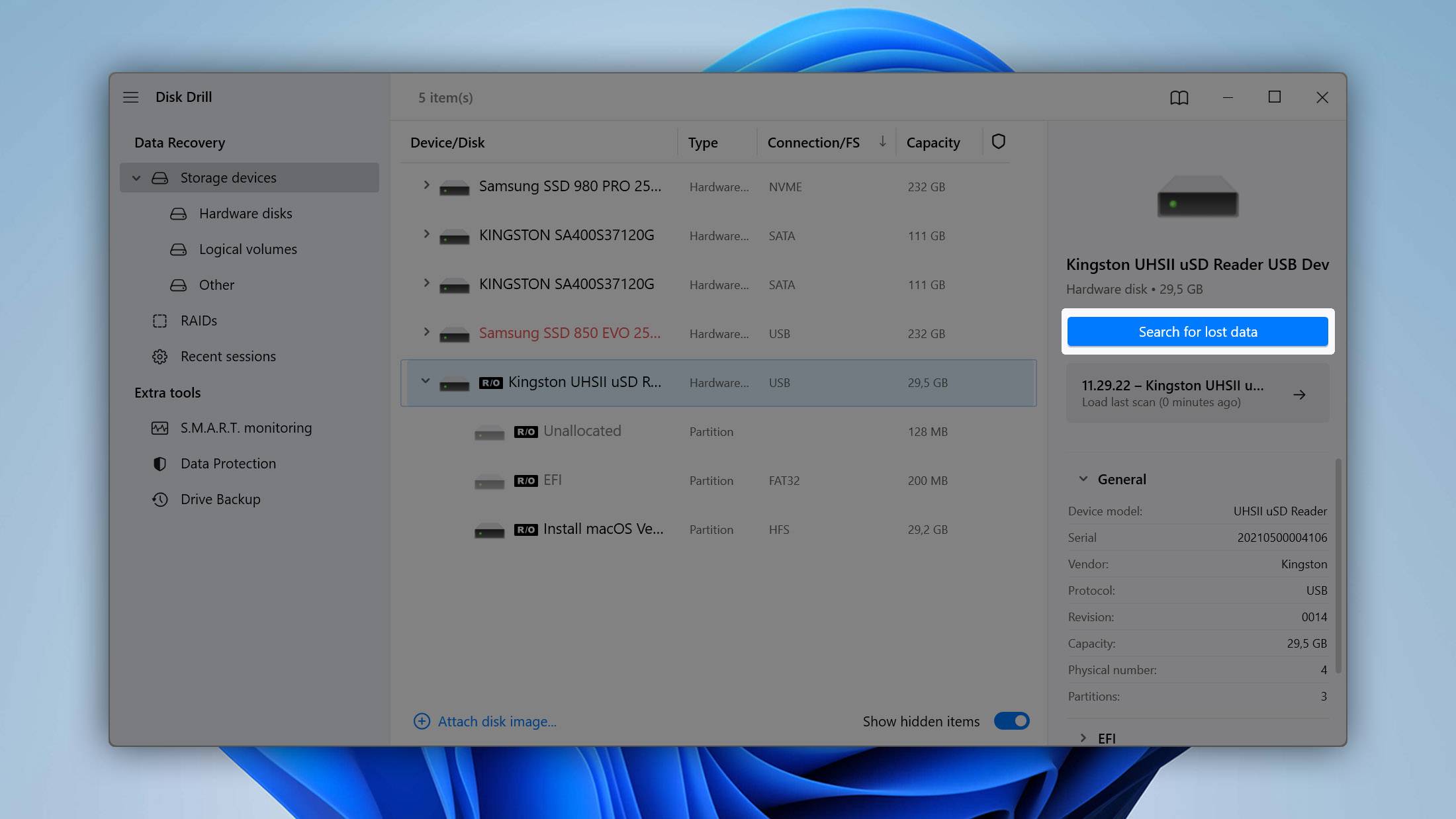 start scan with disk drill