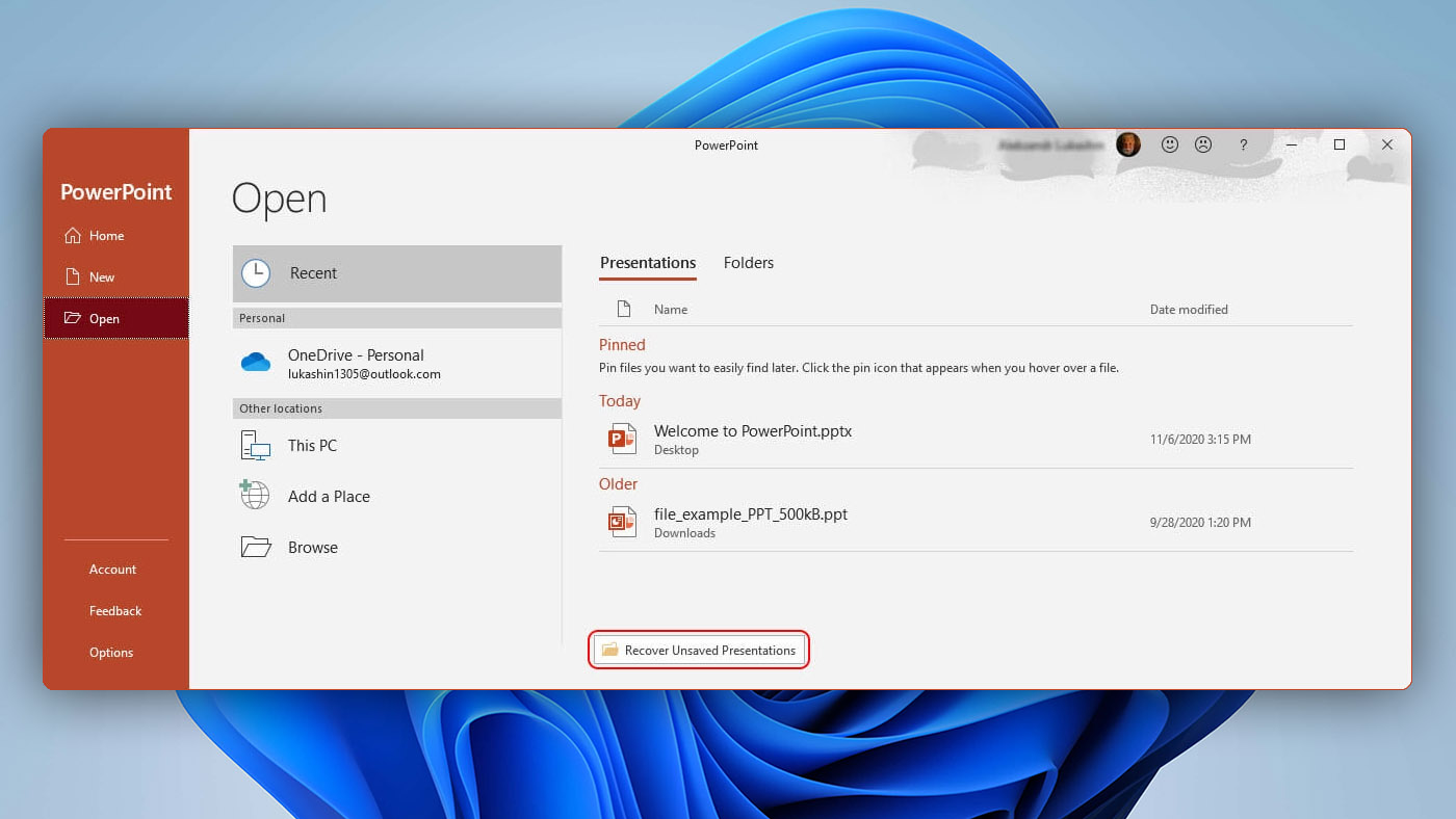 how to find lost powerpoint presentation