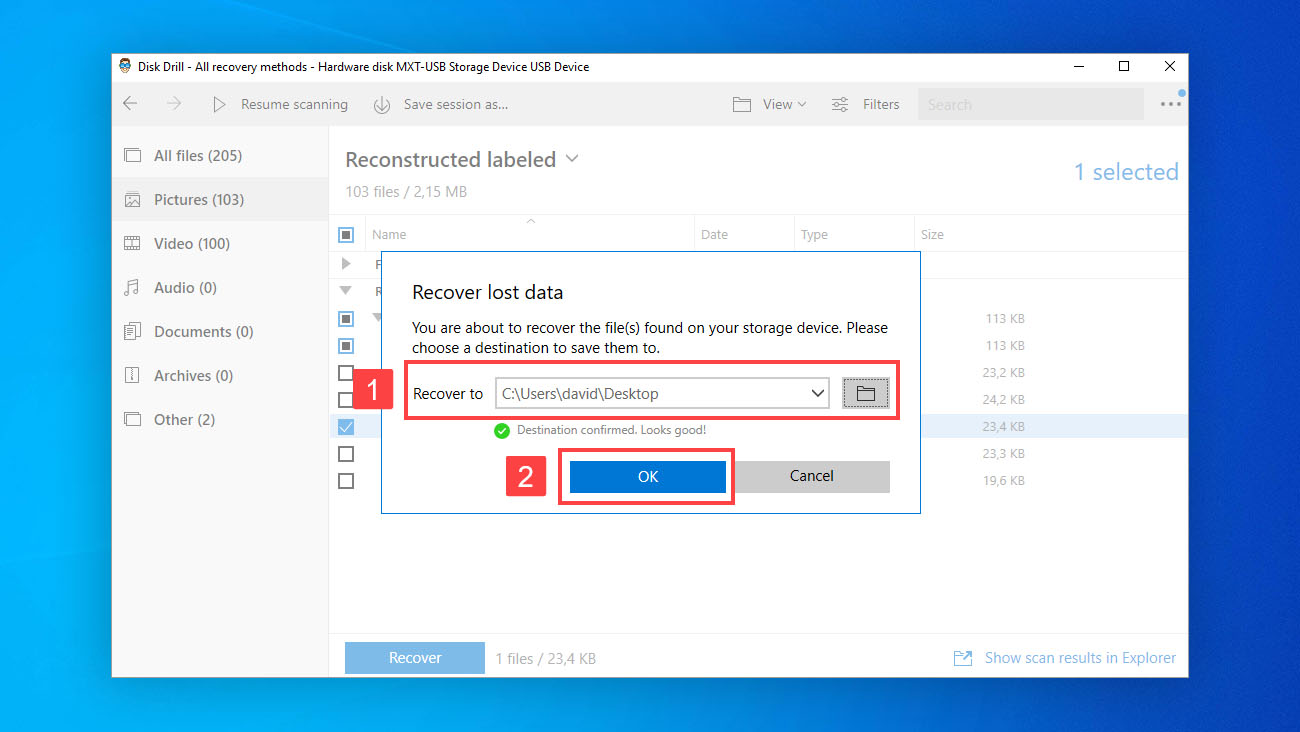 disk drill windows select destination