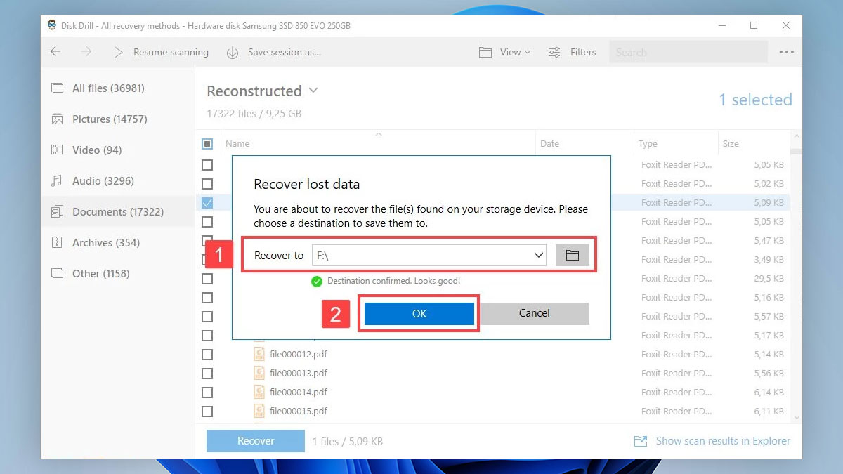 disk drill destination select