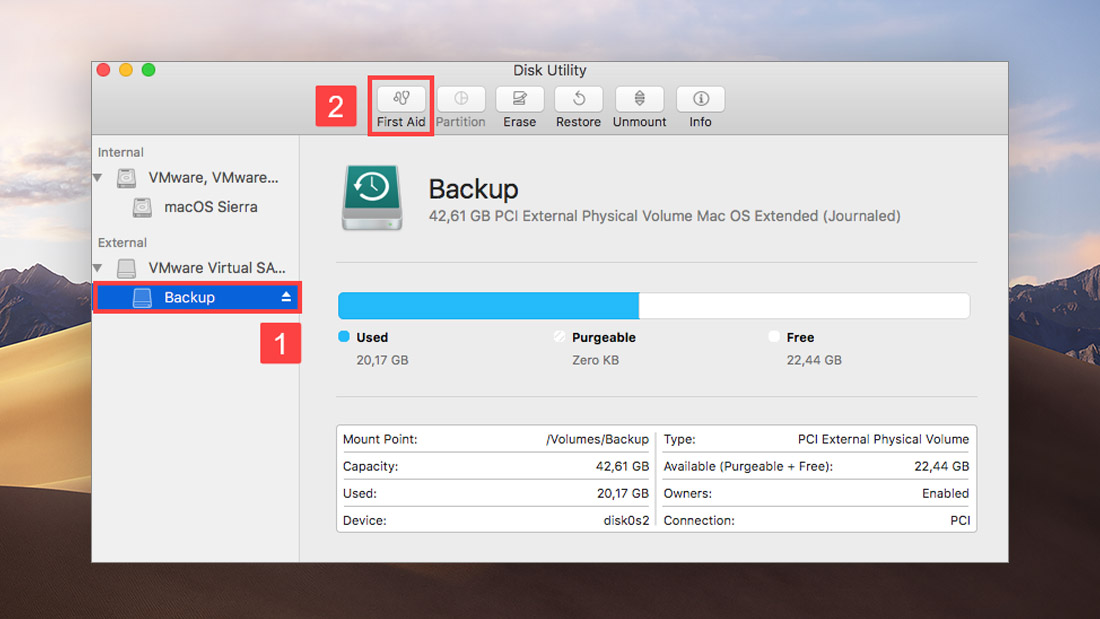 Launch First Aid in Disk Utility