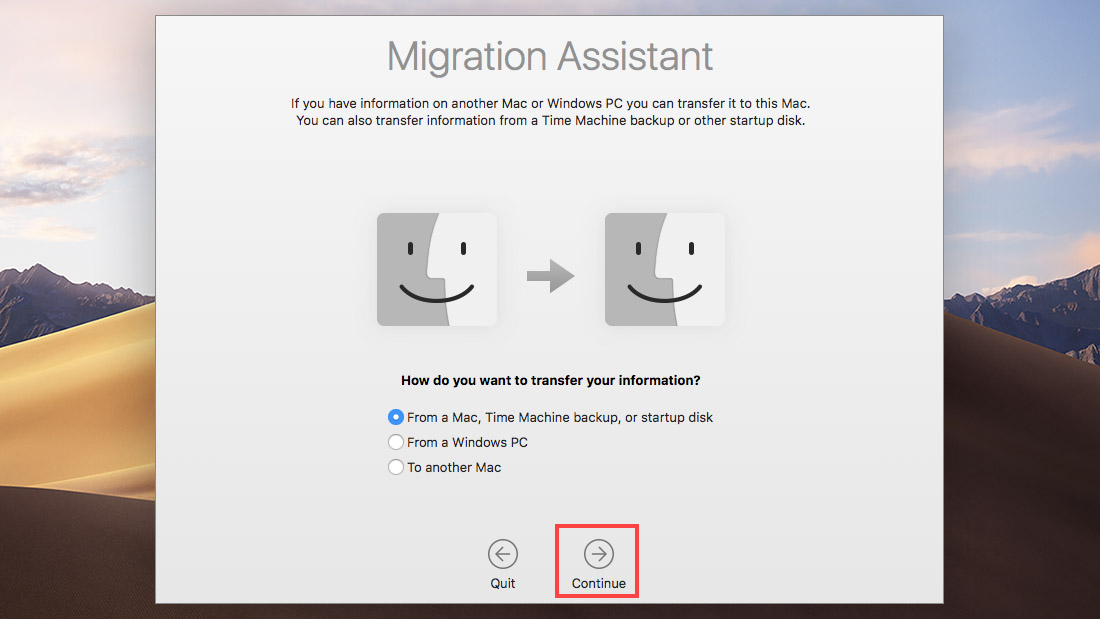migration assistant select source
