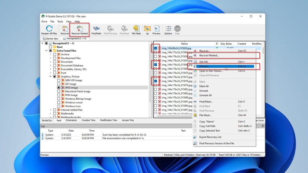 R-Studio Preview and Recover Marked Files