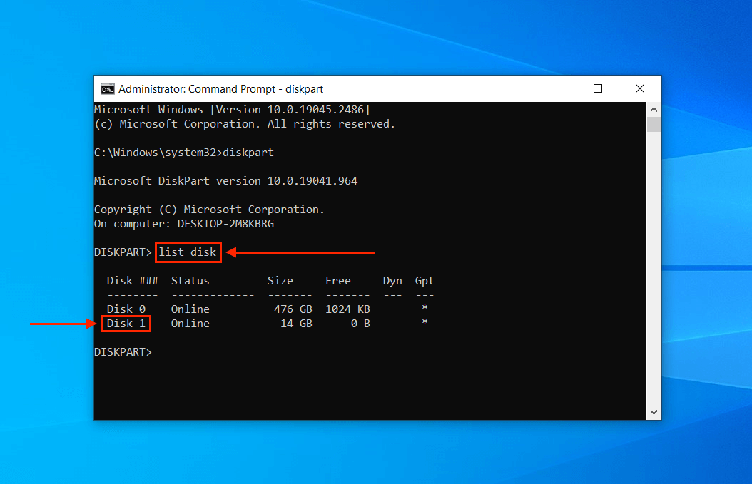 List disk command in Command Prompt