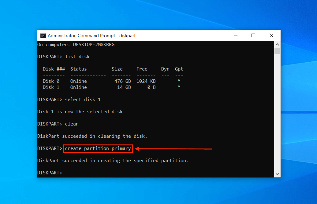 Creation Partition command in Command Prompt