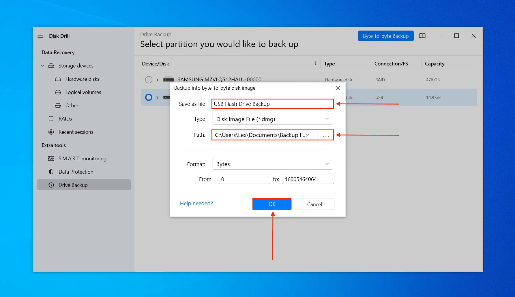 Disk Drill backup dialogue