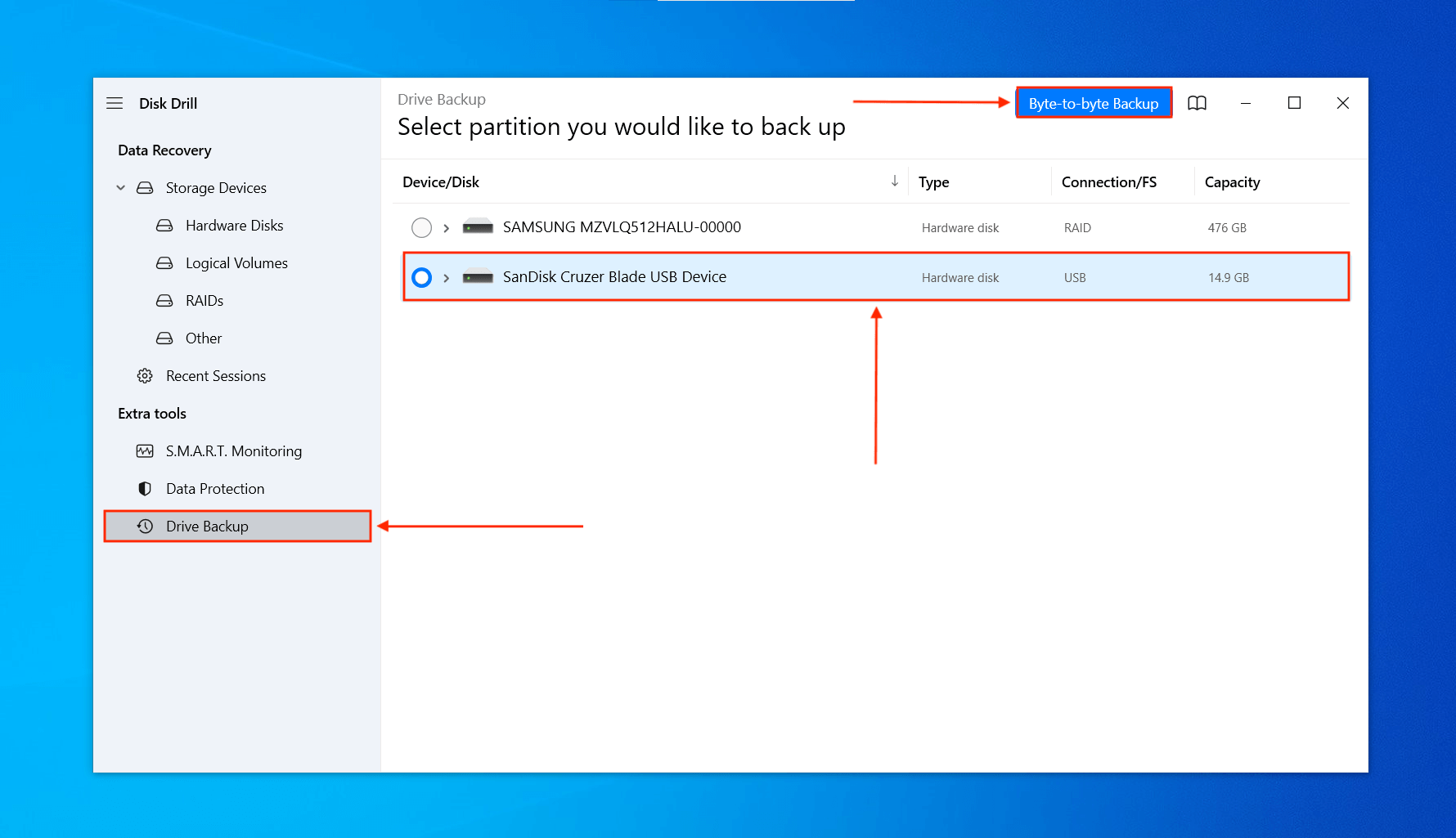 DIsk Drill Byte-to-byte backup window