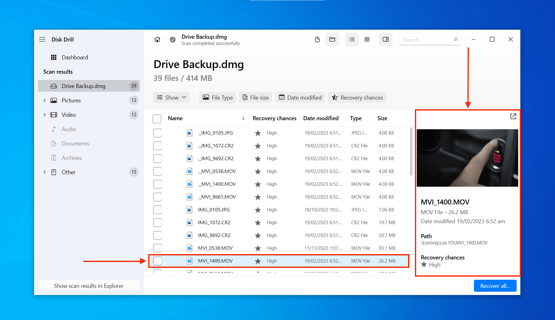 Disk Drill file preview