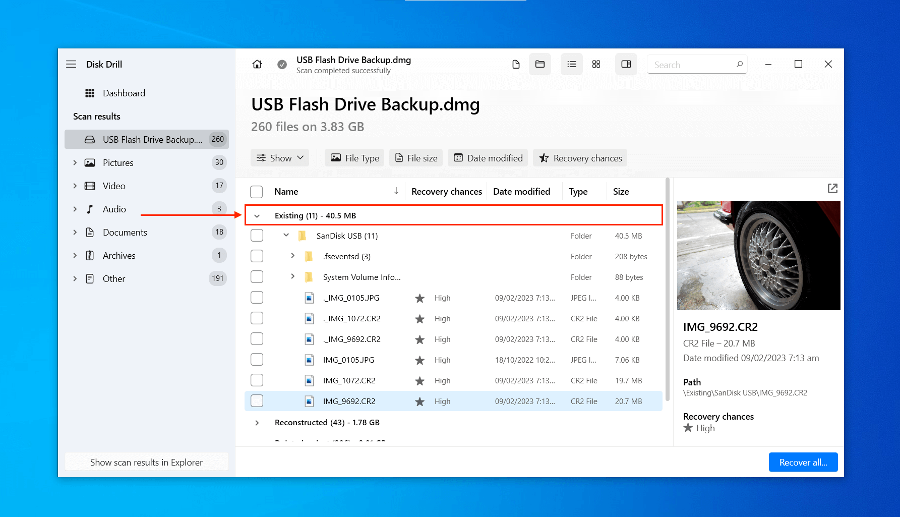 Disk Drill existing image backup files