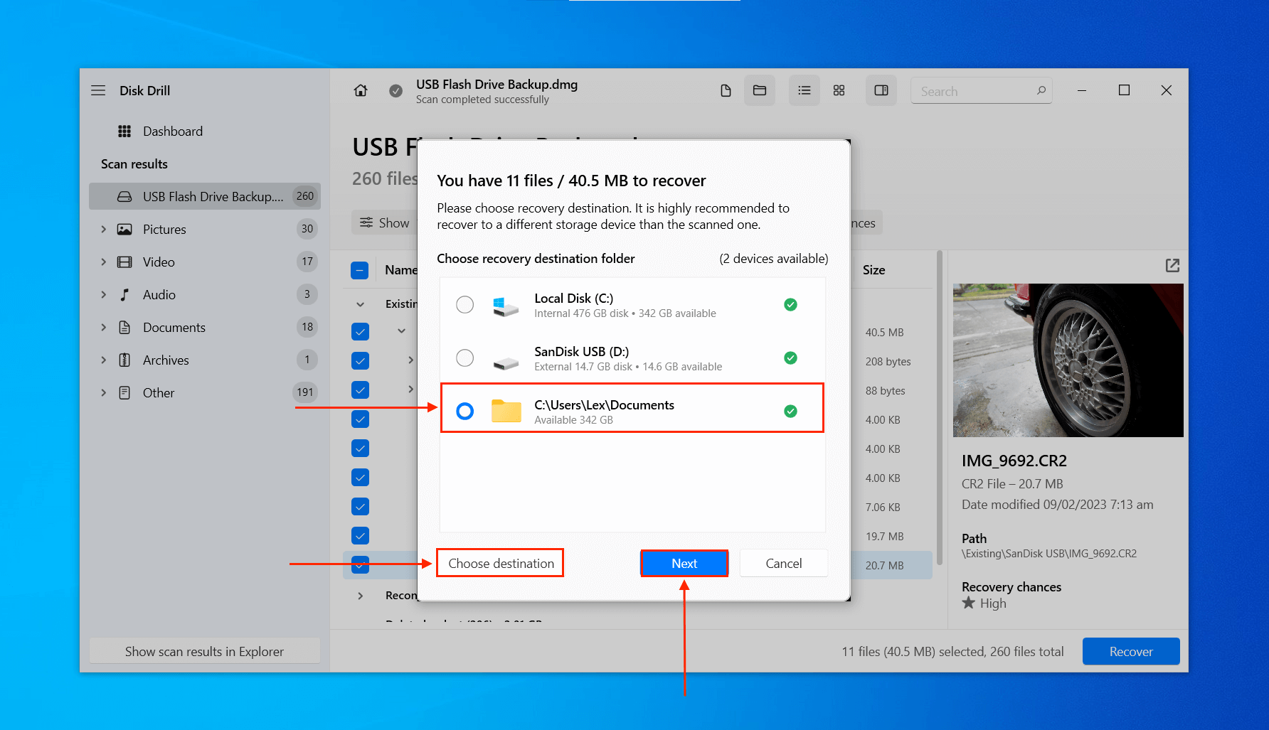 Disk Drill USB recovery dialogue