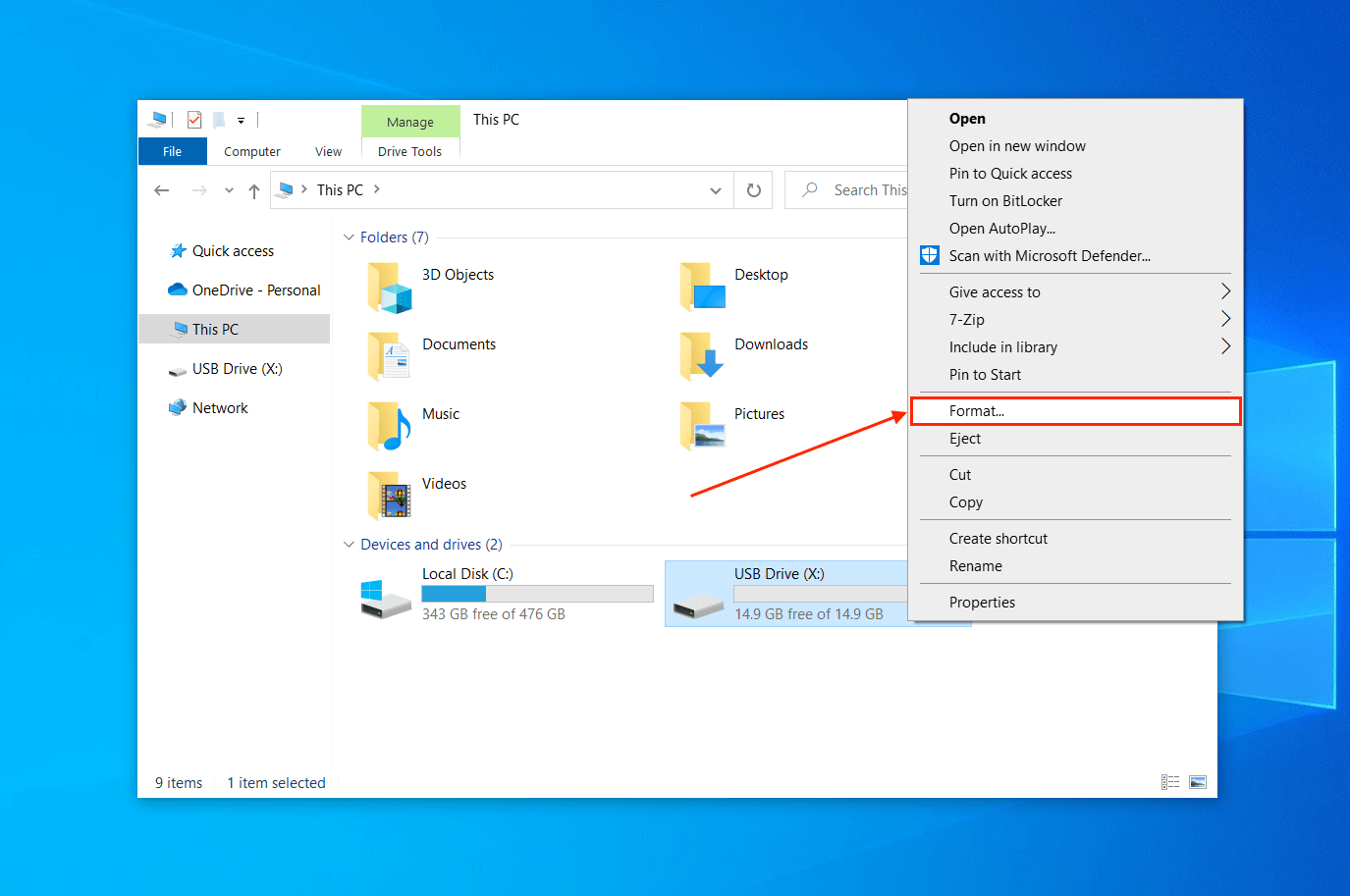 Format button in File Explorer