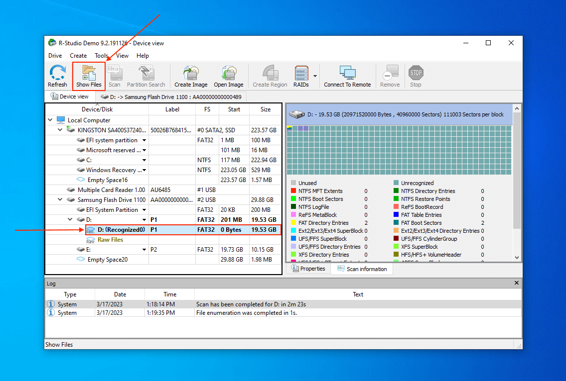 R-Studio Show Files button