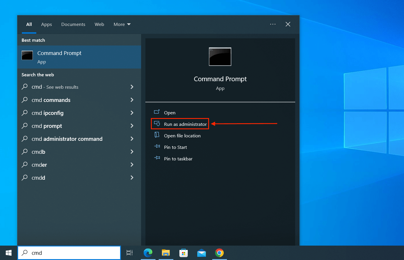 Run Command Prompt as Administrator via Start menu