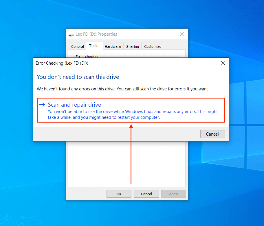 Windows error-checking wizard