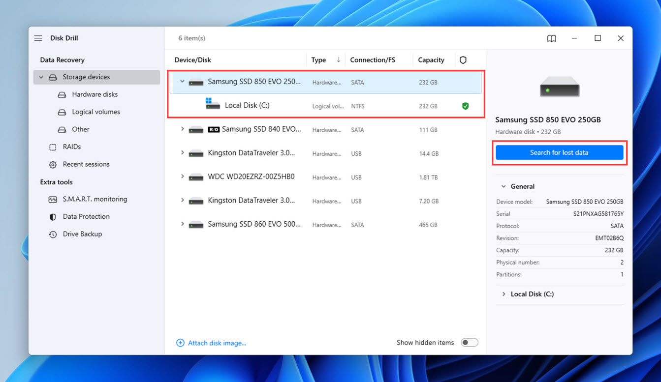 disk drill scan main drive