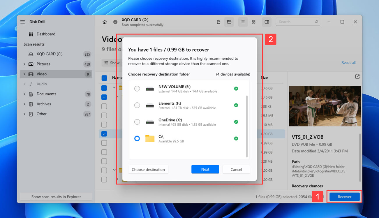 disk drill select recovery destination