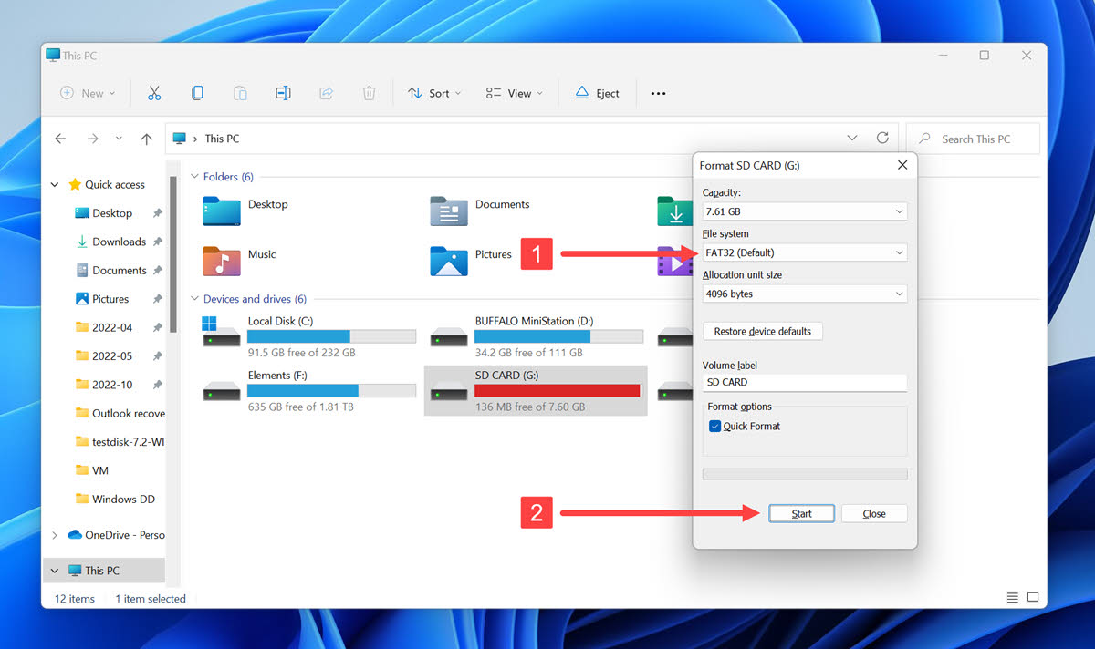 format sd card