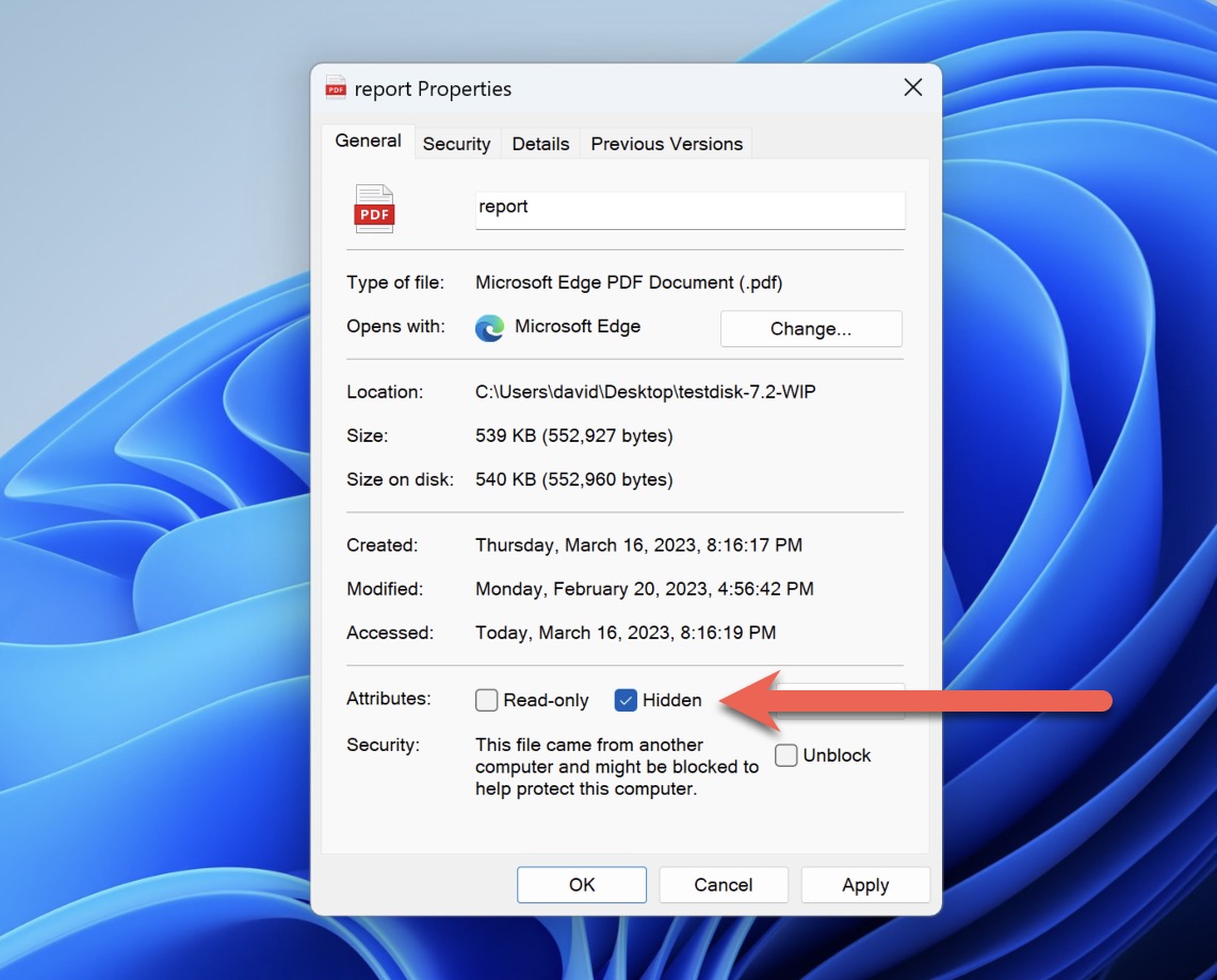remove hidden attribute cmd