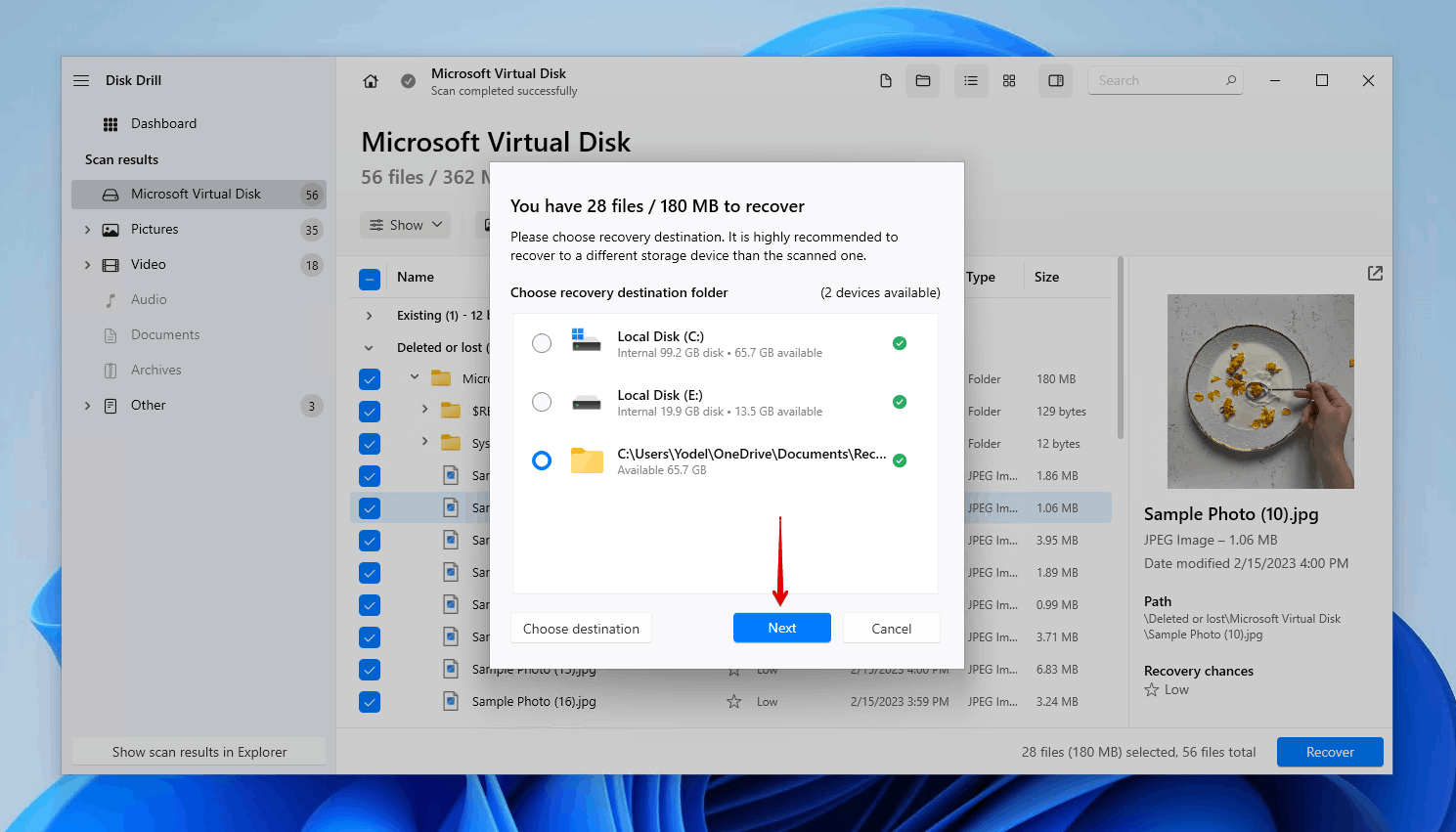 Recovering the shift-deleted data using Disk Drill.