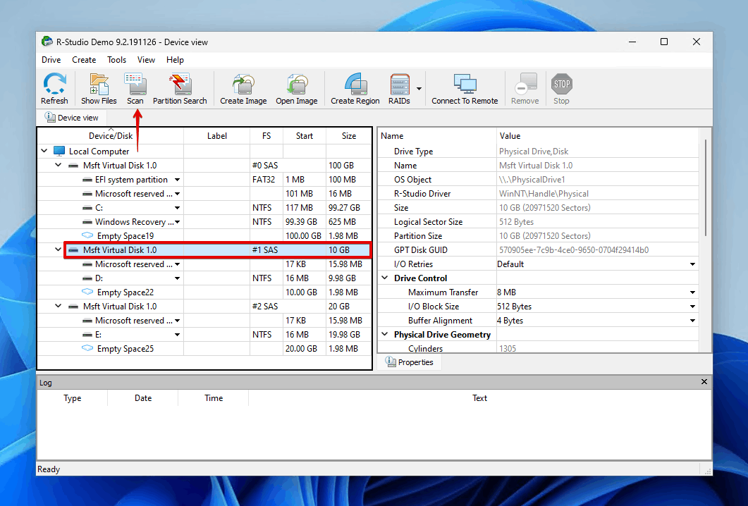 Selecting the drive to scan.