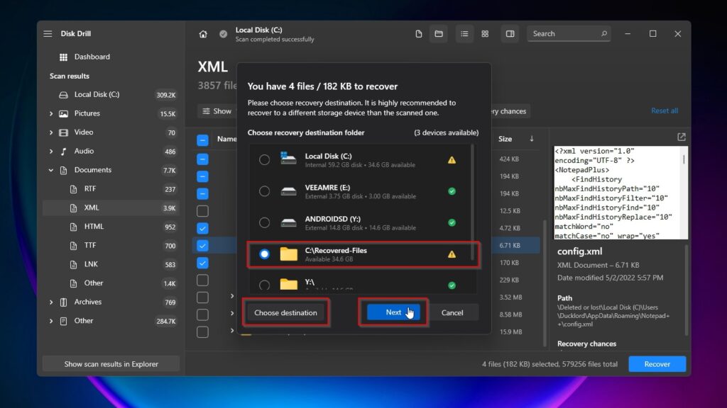 Disk Drill Choose Destination