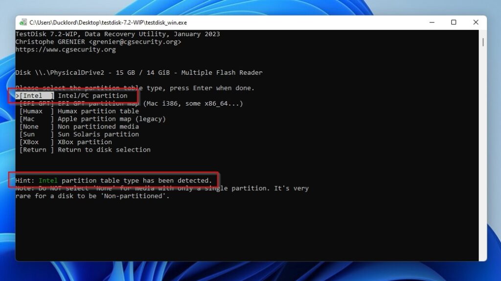 TestDisk Set Partition Type