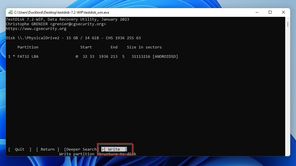 TestDisk Write Partition Table