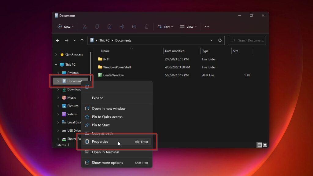 Windows File Explorer Selected Folder Properties
