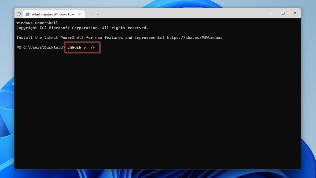 Windows Terminal CHKDSK F