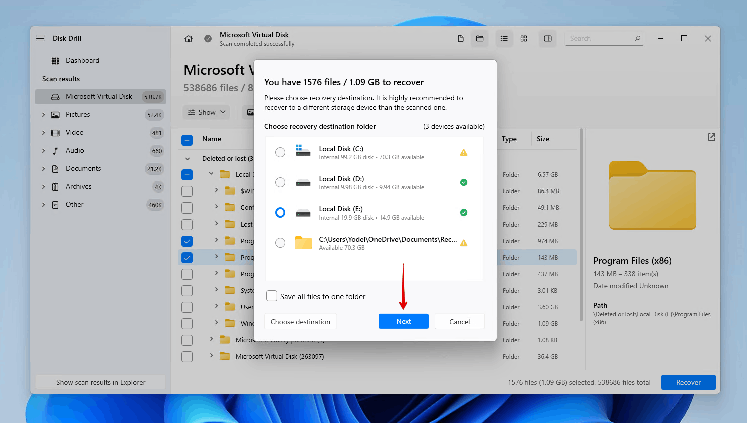 Finishing System Restore data recovery.