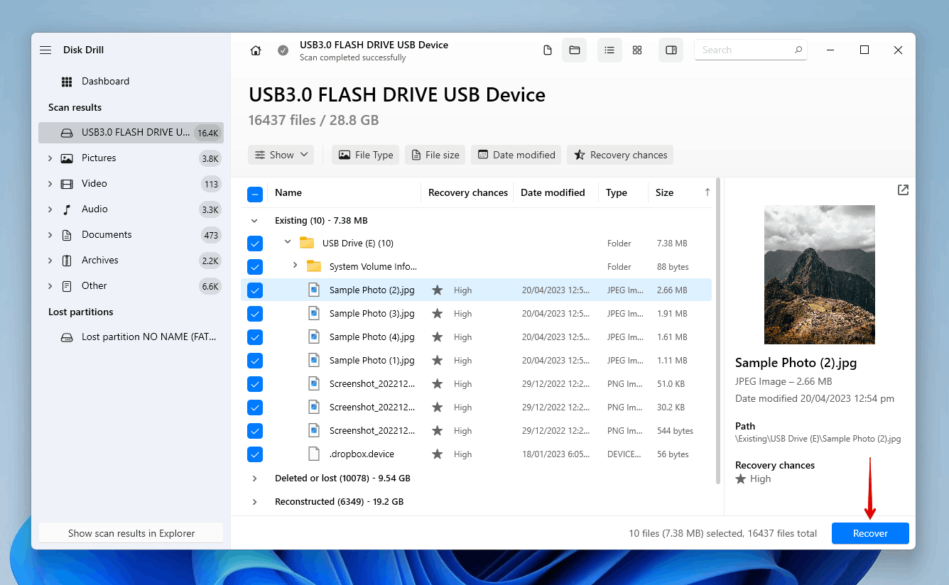 Recovering the hidden or deleted USB files.