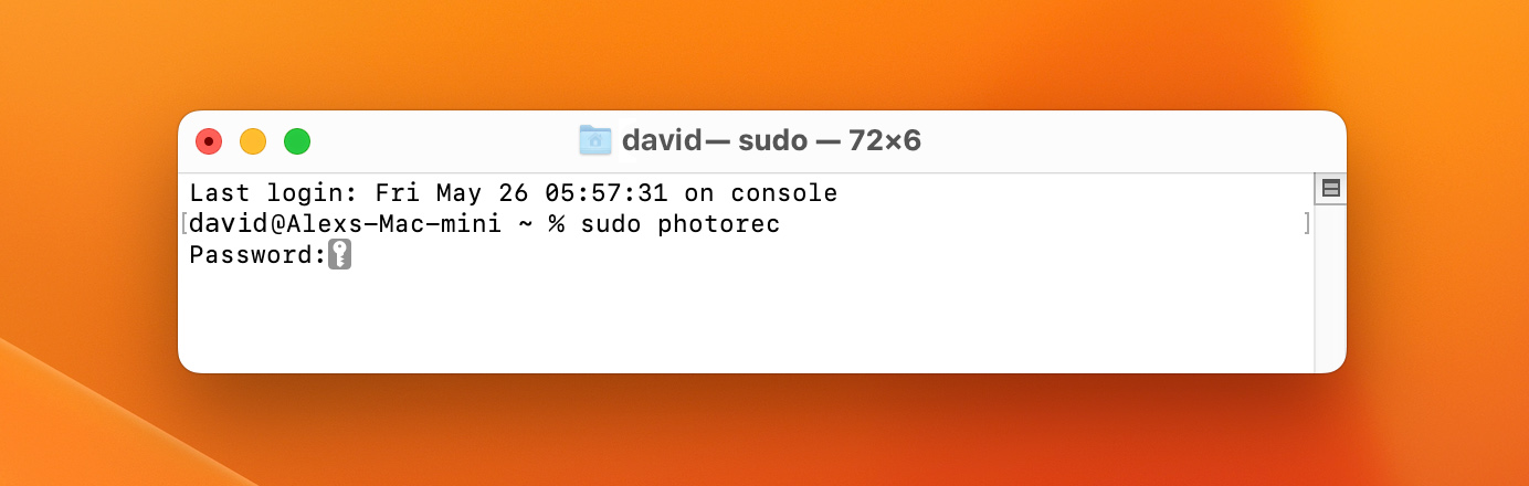 sudo photorec terminal