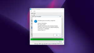 sd memory card formatter finished process window