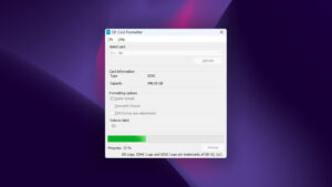 sd memory card formatter formatting window